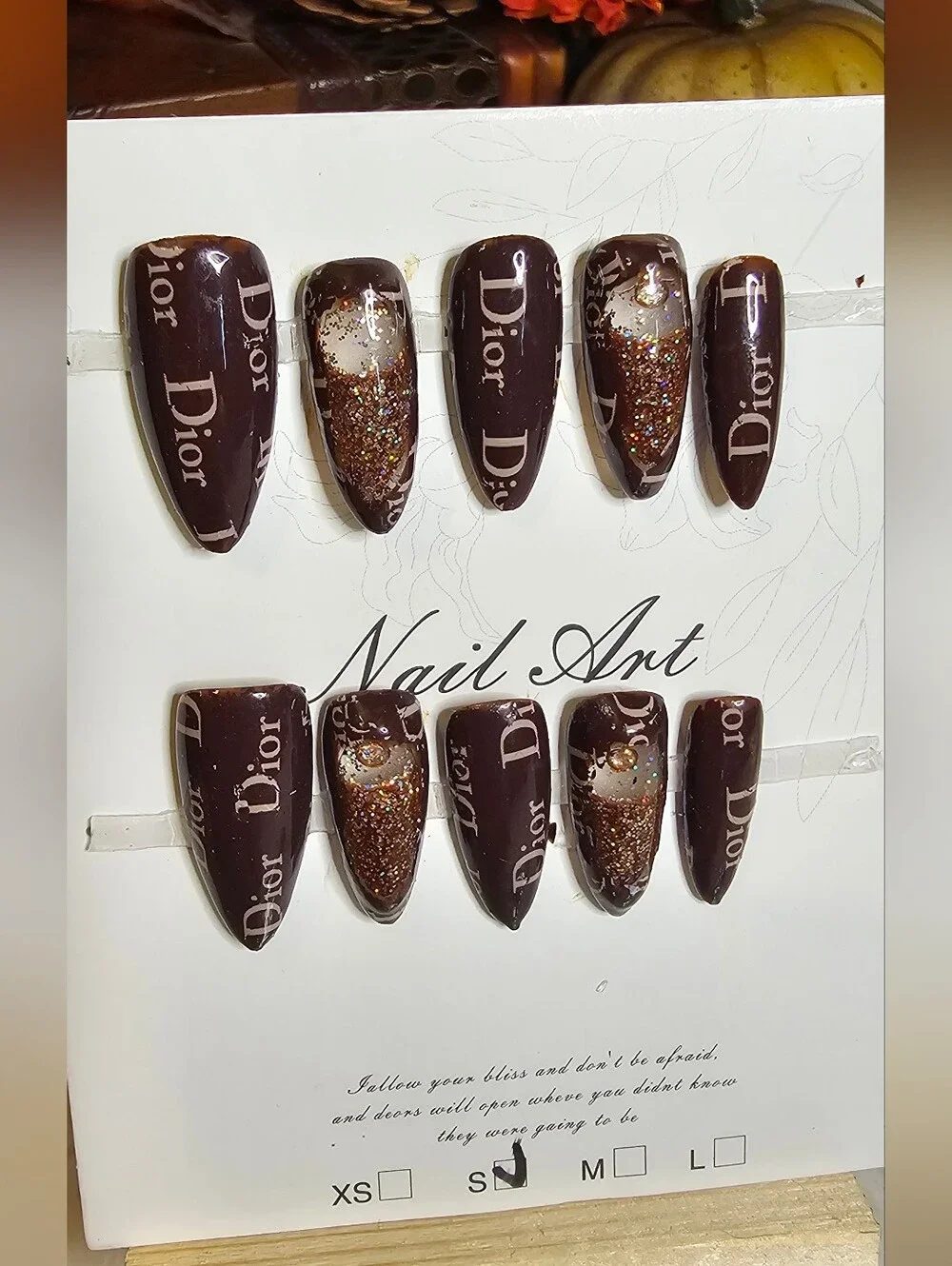 Luxury Inspired Brown Glitter Water Press-On Nails